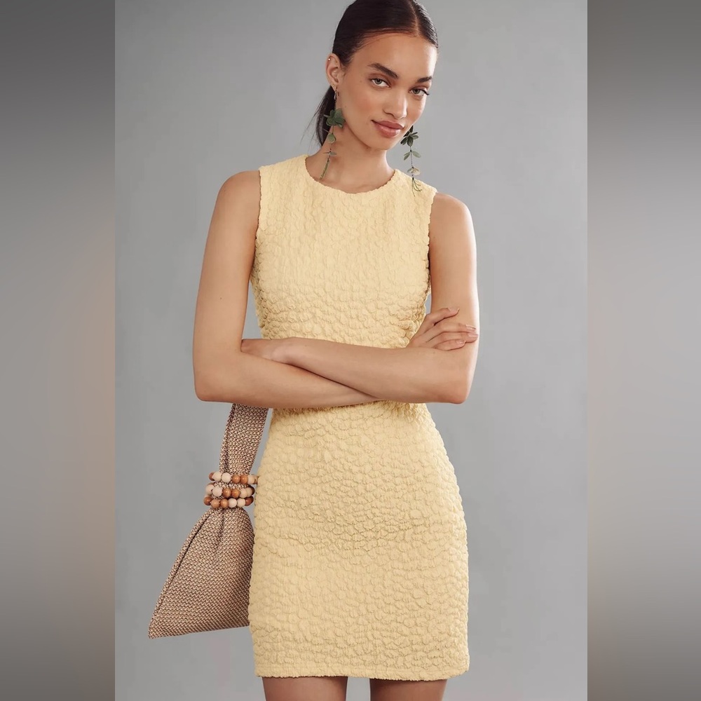 NWT Anthropologie Textured Mini Shift Dress Size Small in Sunray Yellow